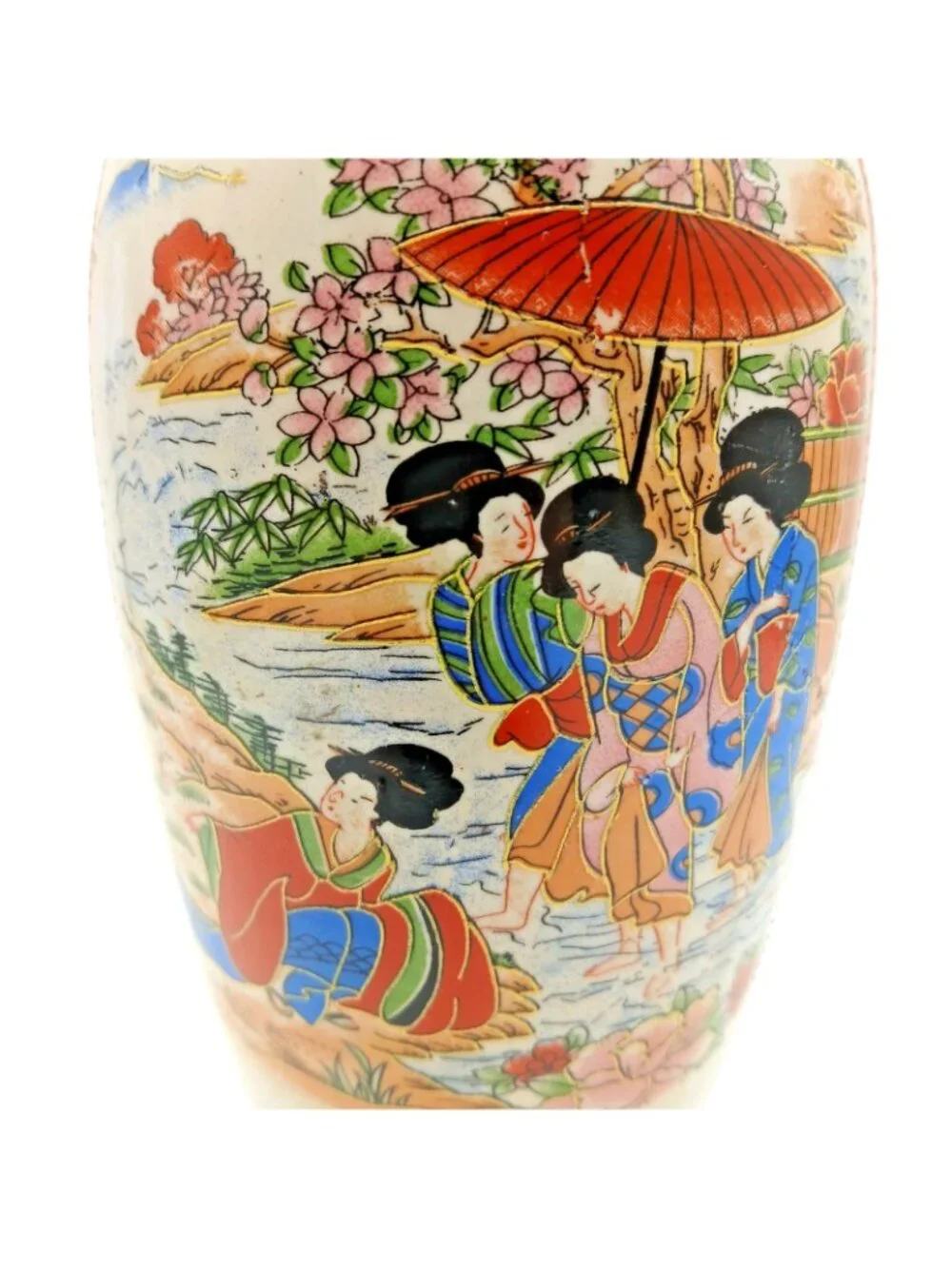 Japanese Satsuma Vase Geisha Scenic Floral Gold Gilt Pottery 10